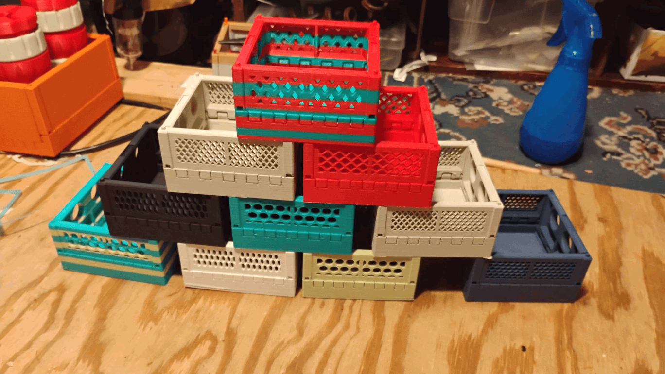 Support-Free, Print-in-Place, and stackable collapsible crate