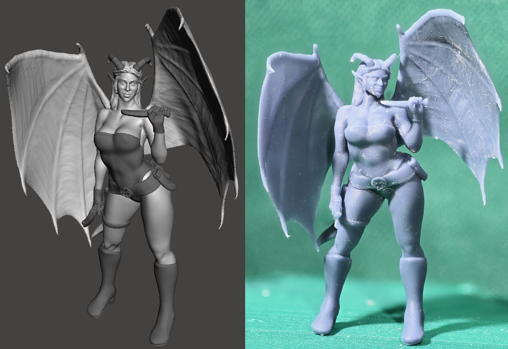 Frisky Tiefling Winged, curvy female, shortsword and dagger, 2 outfits (SAFE FW)