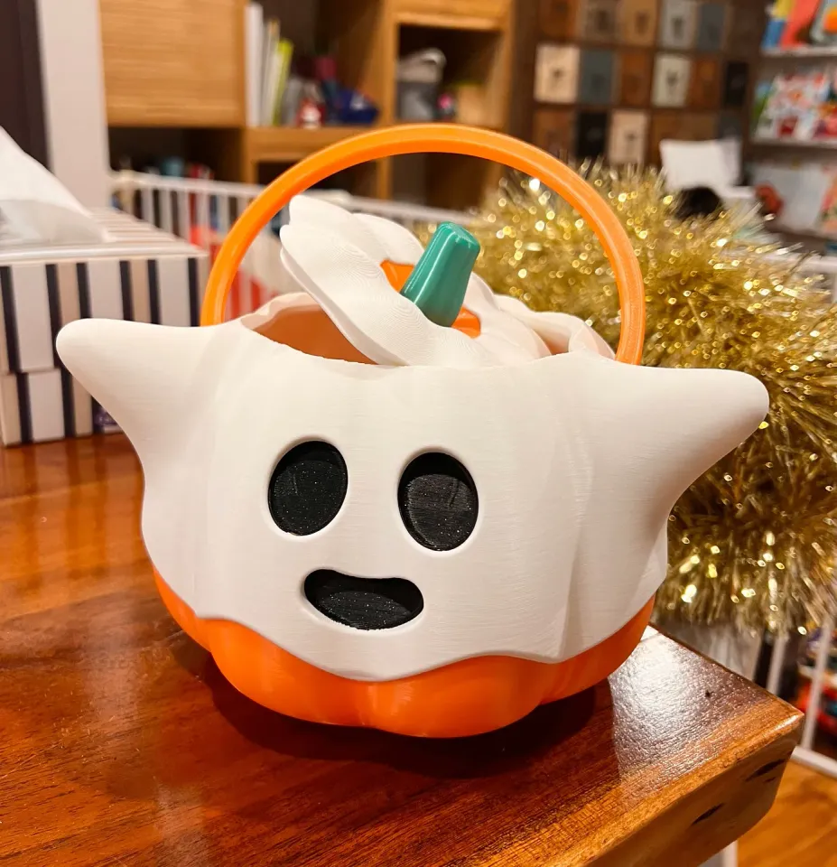 Pumpkin Ghost Halloween Bucket V2 by chylld | Download free STL