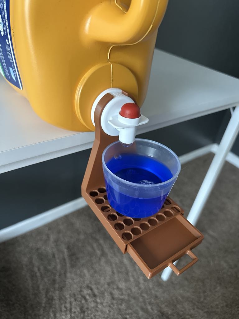 Laundry Detergent cup holder with drip tray
