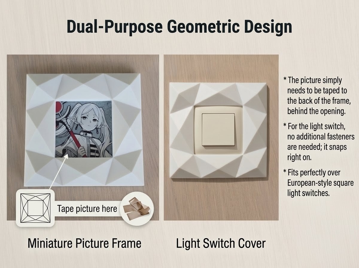 Dual purpose european light switch frame and picture frame