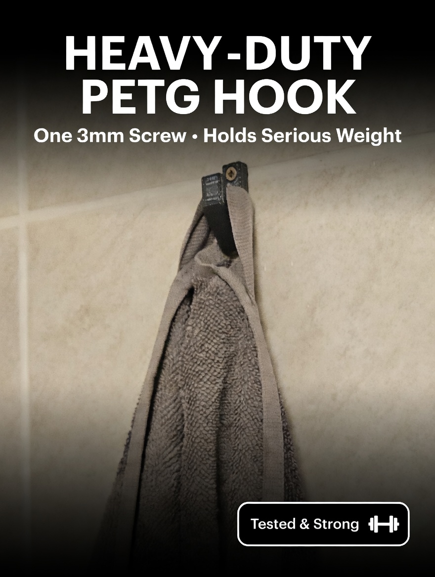 Heavy-Duty PETG Wall Hook – One 3mm Screw, Holds Serious Weight