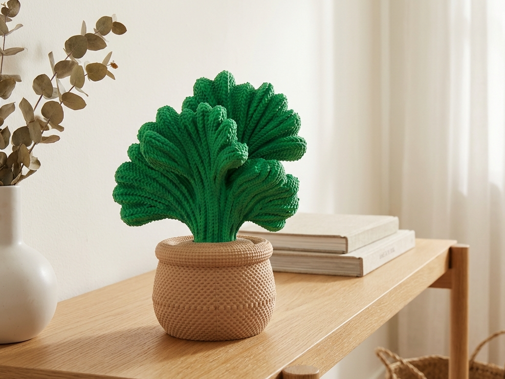 Knitted Leaf Plant Planter Botanical Sculpture