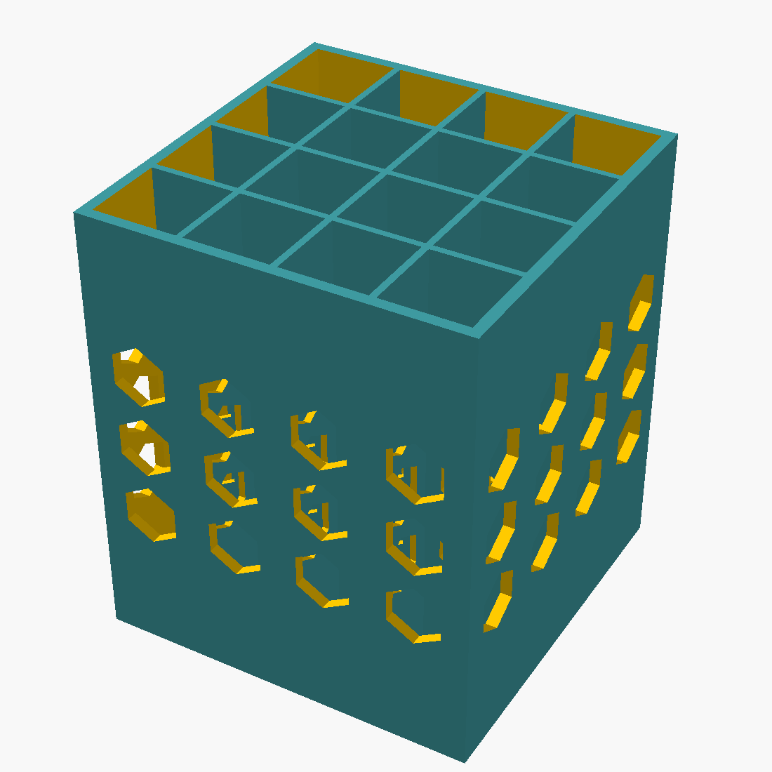 Tool Organizer — 4x4 Hex-Window Stand (parametric OpenSCAD)