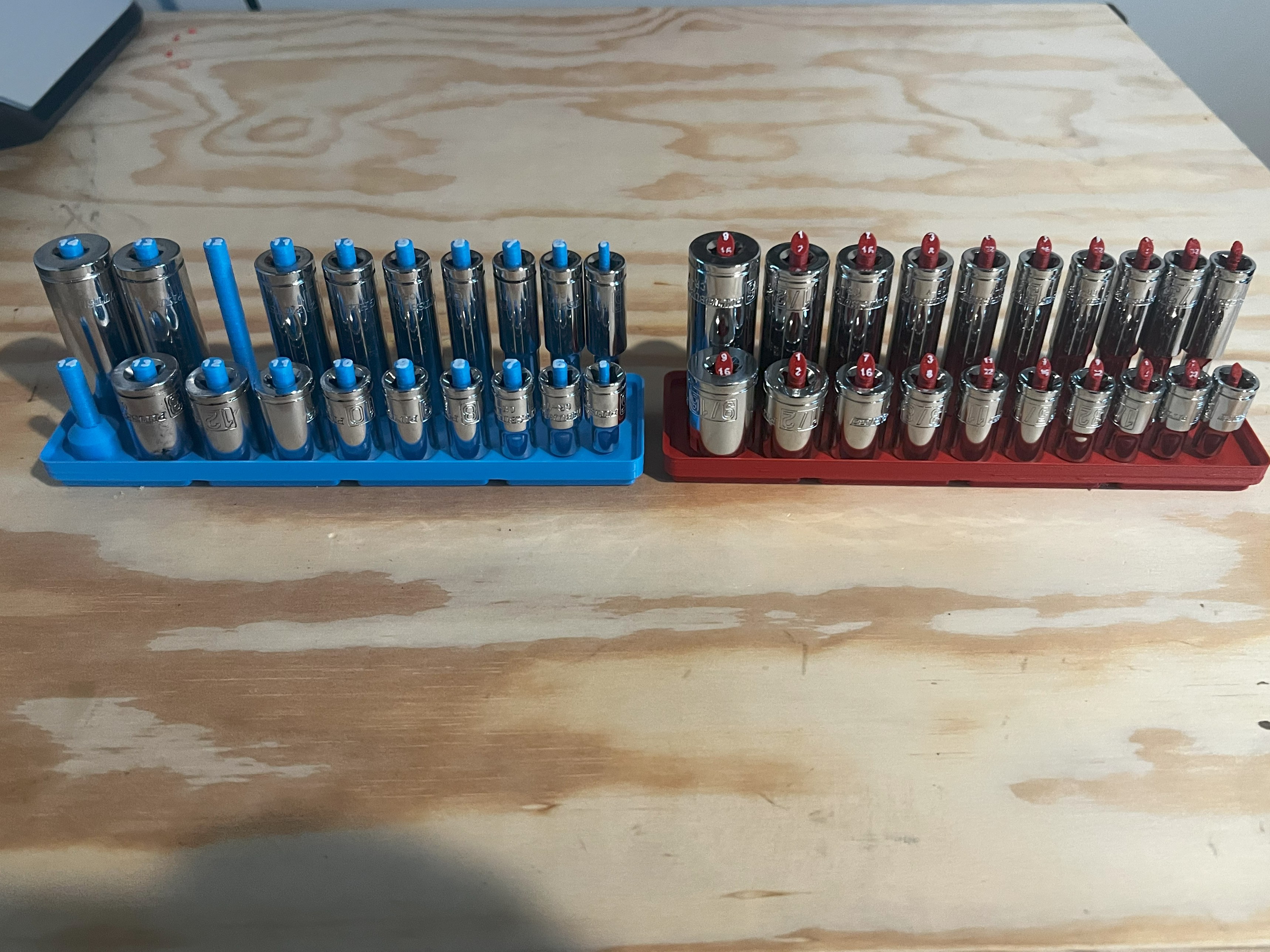 Gridfinity Peg Standing Metric & SAE Socket Holder - 1/4" Drive, Regular and Deep Sockets