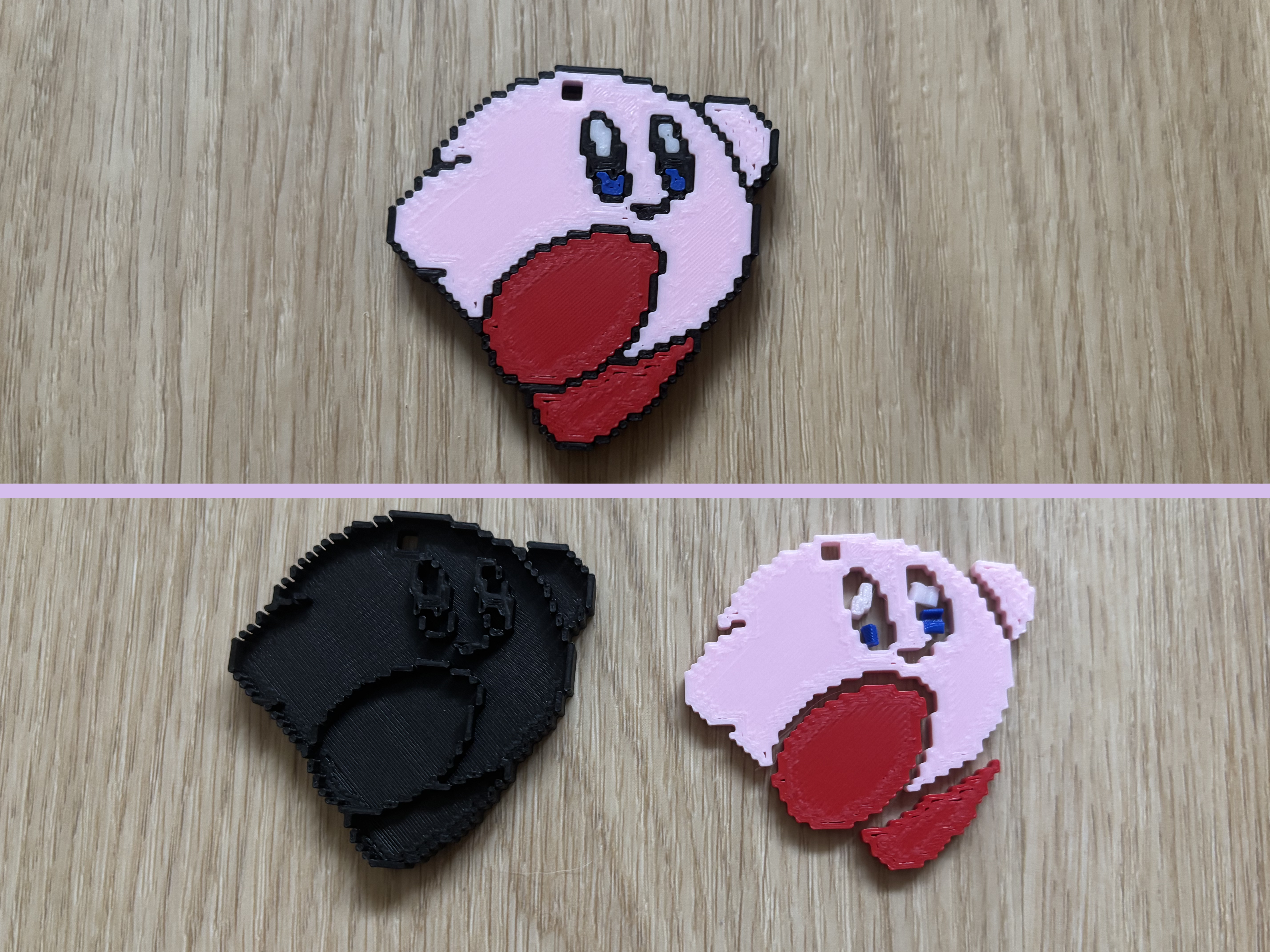 8-bit Kirby Multipart Keychain – Easy No-Glue Assembly