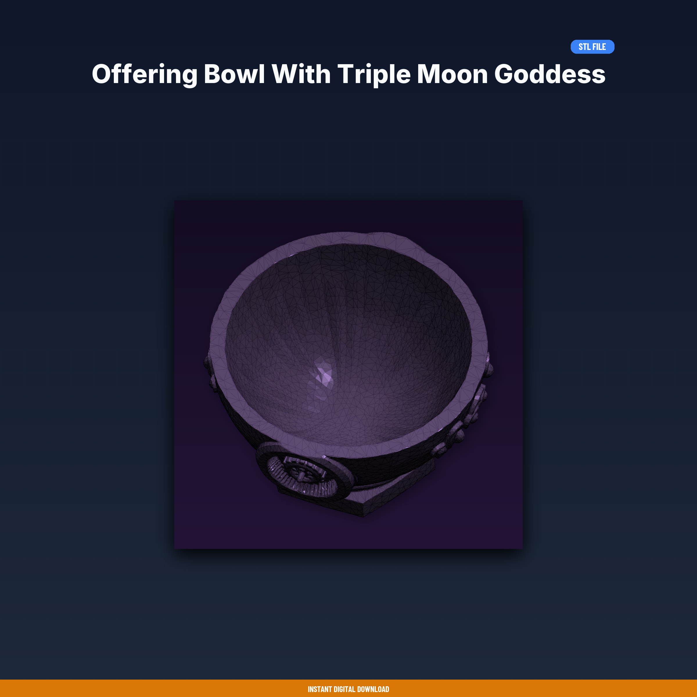 Offering Bowl With Triple Moon Goddess Symbol Carved On Sides, - 3D Printable STL File