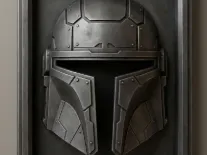 Galaxy Bounty Hunter Helmet – Framed Sci-Fi Wall Art (Bas-Relief)
