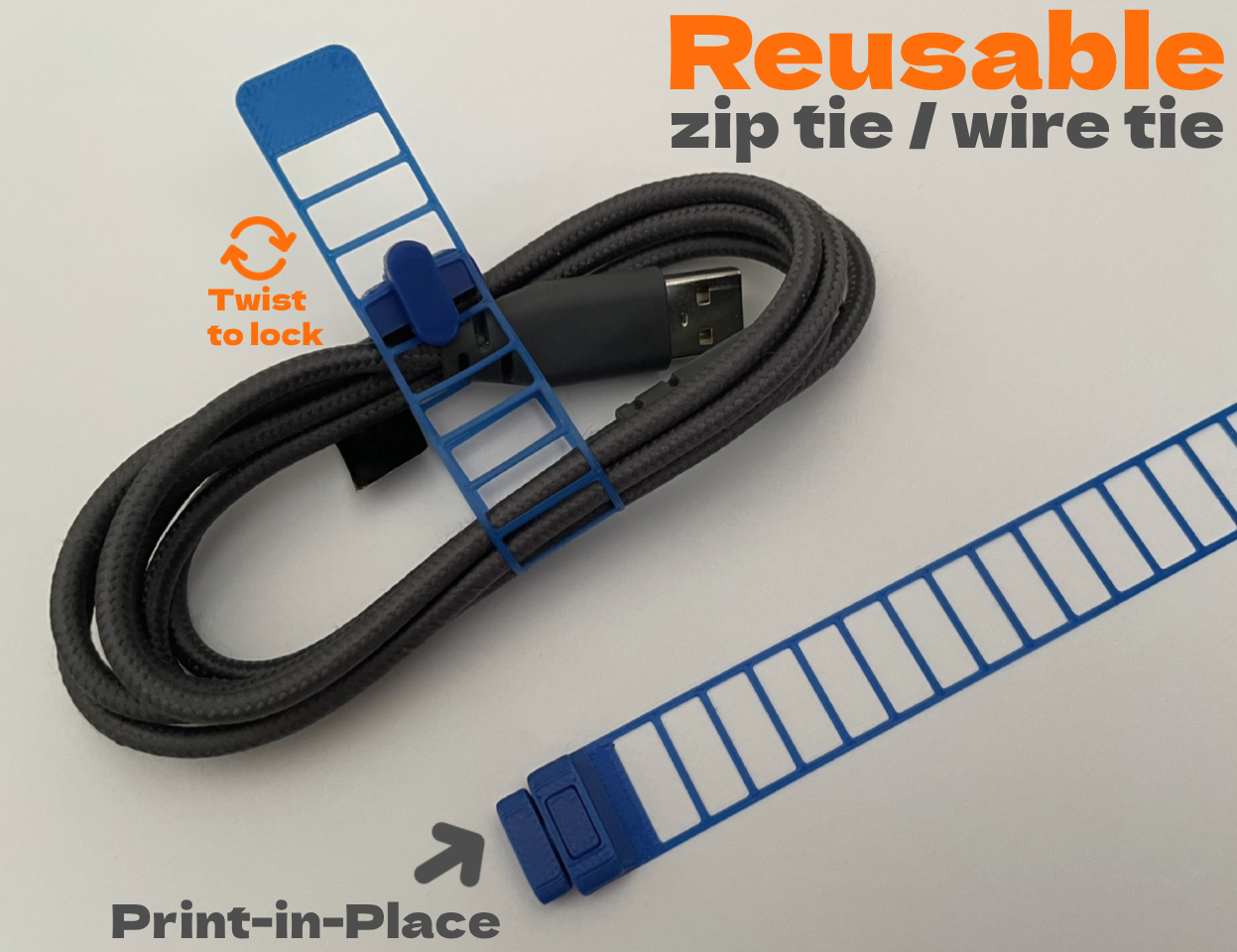 Reusable Cable Tie / Zip Tie V2 - Print-in-Place
