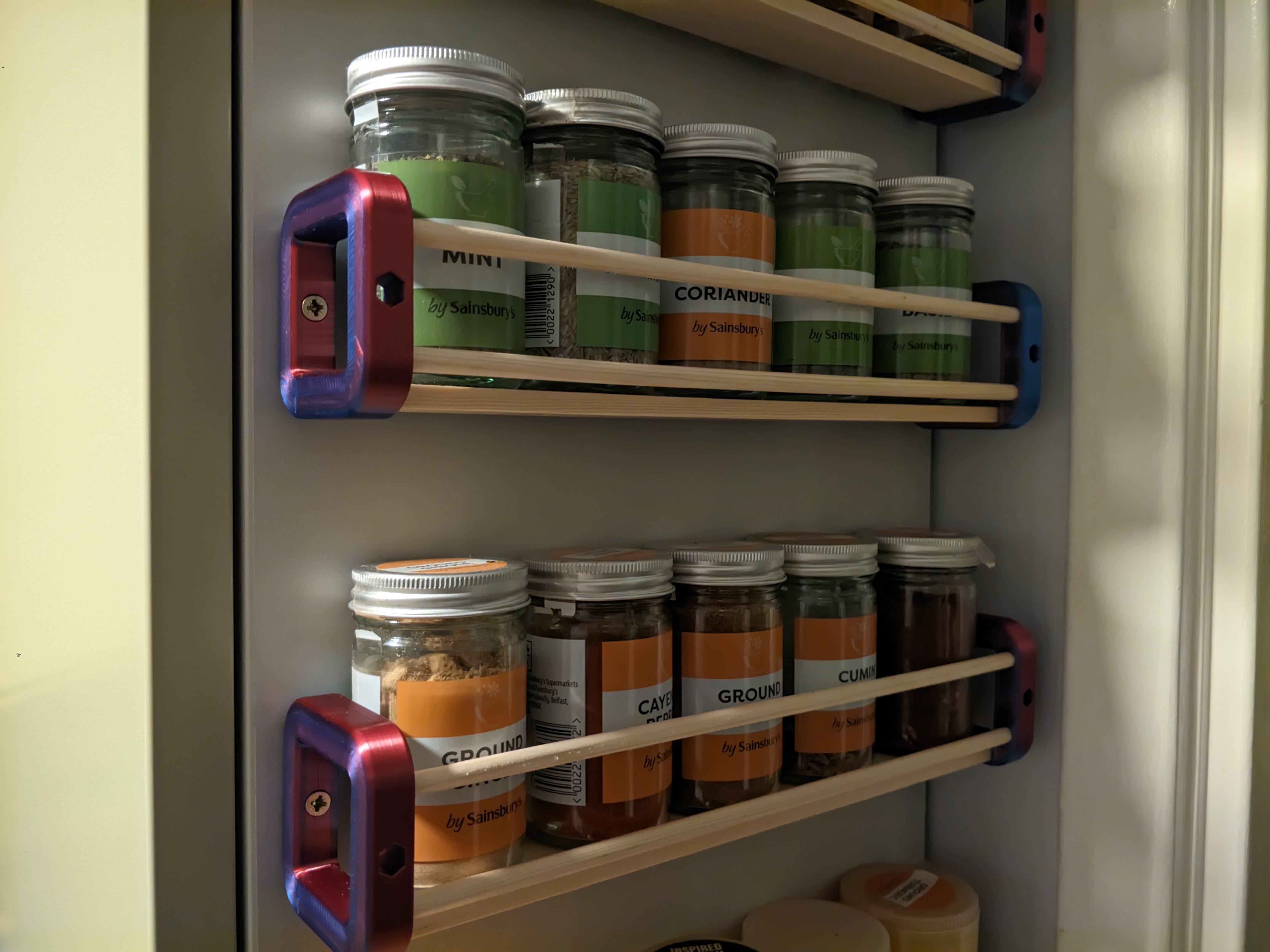 Spice rack with wooden shelves