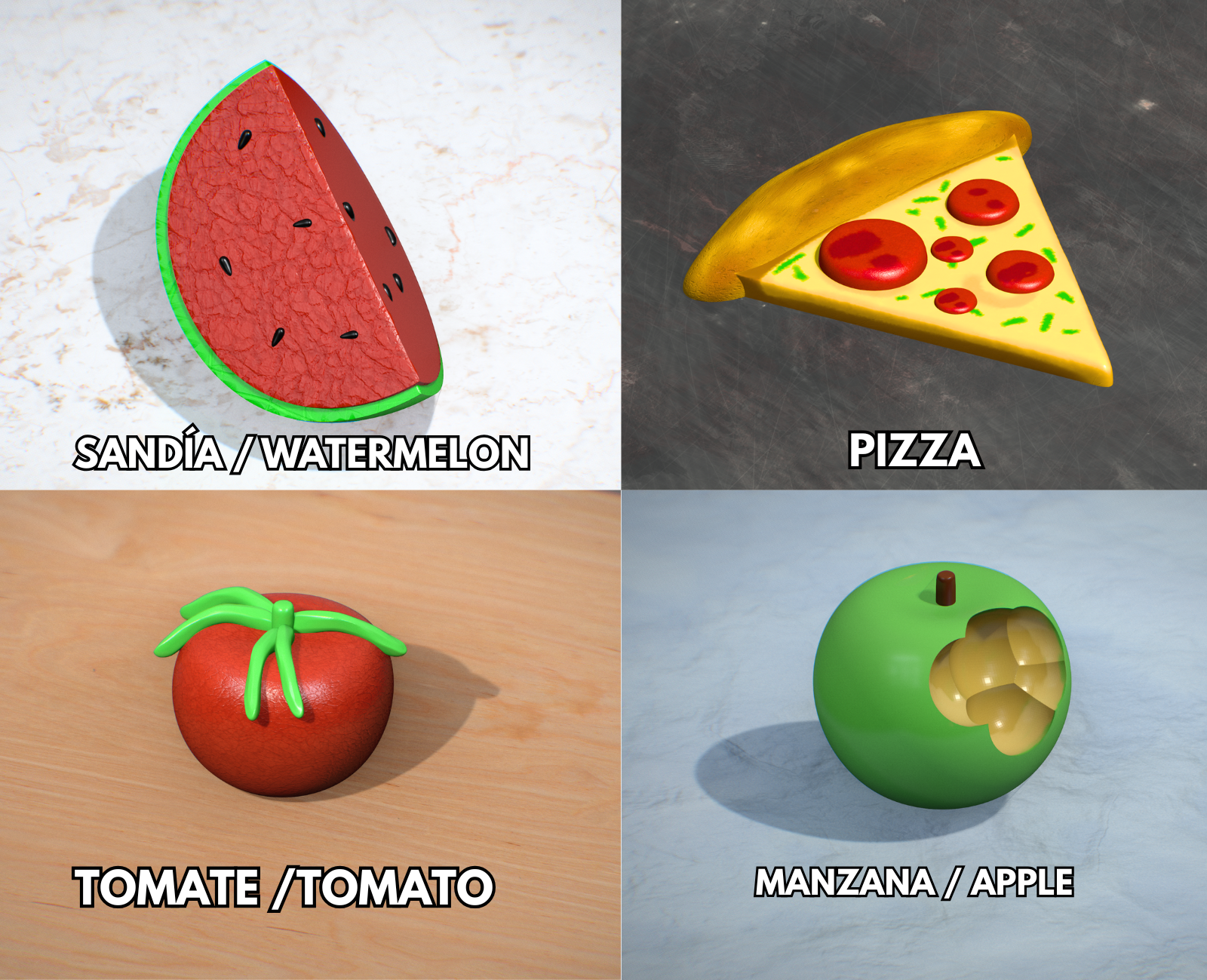 Fun 3D Fruits & Food for Play Kitchens - Comida en 3D para cocinas infantiles