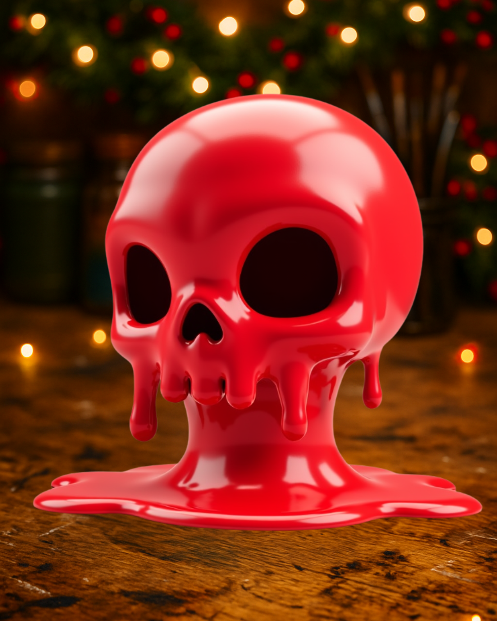 Melting Red Skull Sculpture