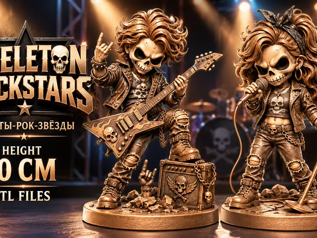 Skeleton Rockstars — Premium 3D Printable Music Sculpture