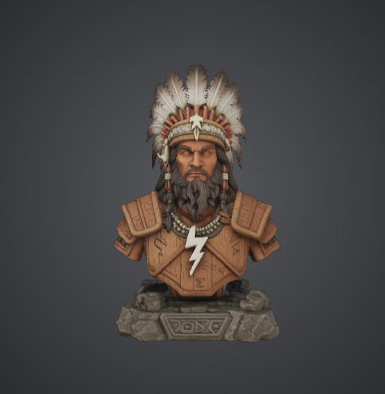 Thunder Chief Bust – Tribal Storm Shaman with Feather Headdress