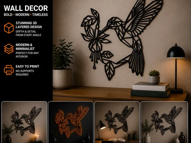 Geometric Hummingbird 3D Wall Art – Modern Minimalist Home Decor