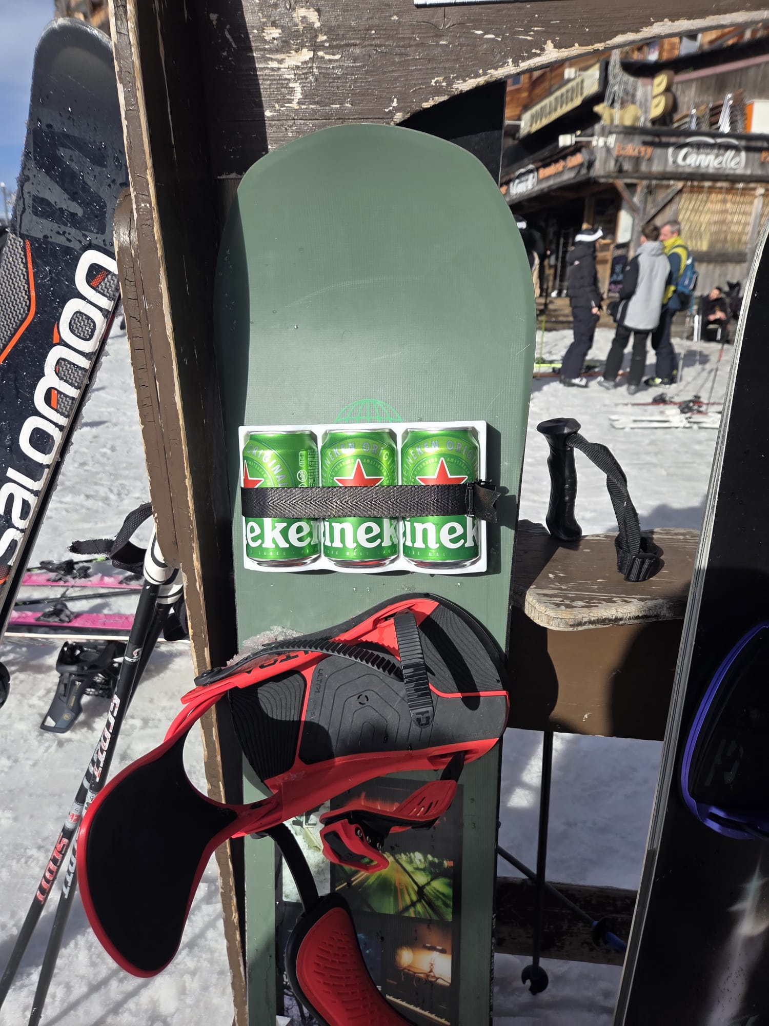snowboard beer holder