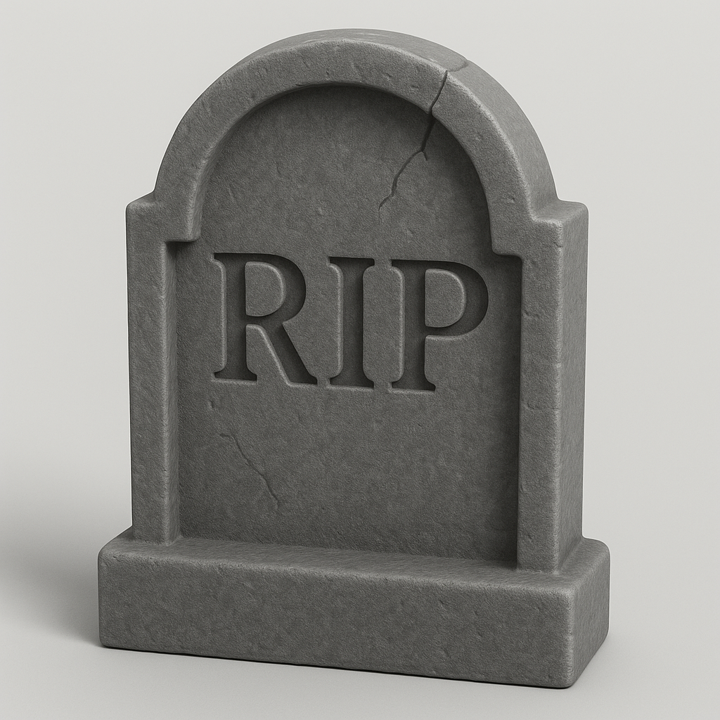 A Halloween tombstone with a rounded top, engraved 'RIP' letters, and a slightly cracked stone texture