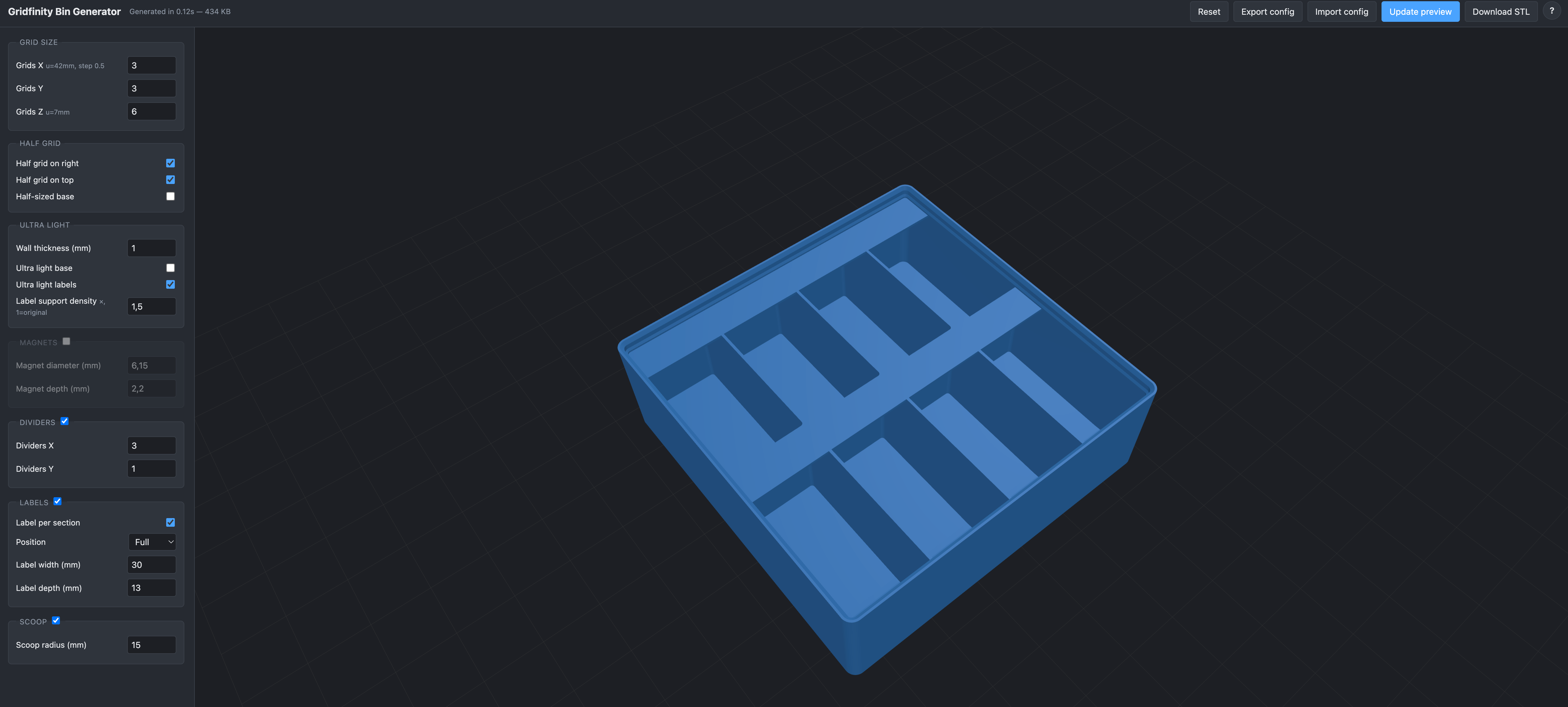 Gridfinity Ultra Light Bin — Browser Generator (port of @HuMa SCAD)