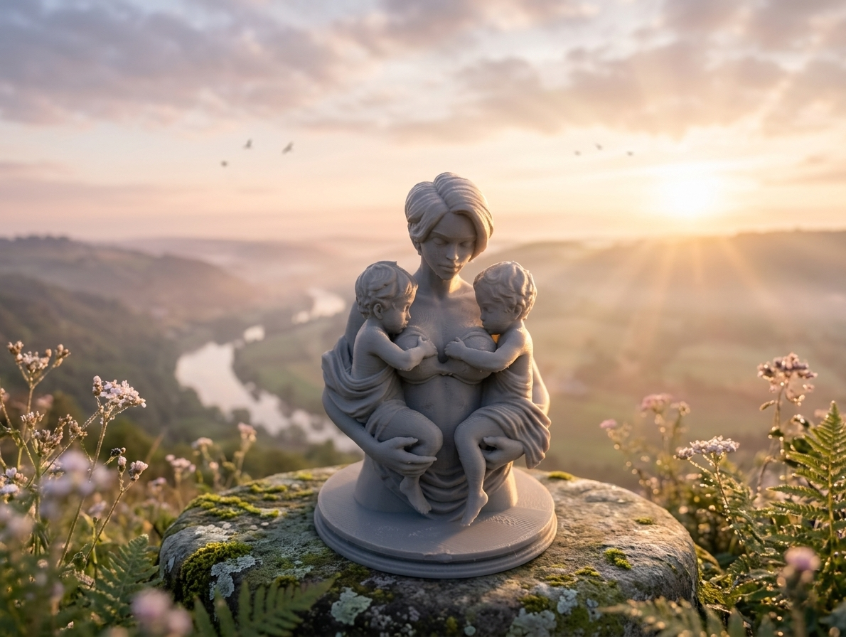 Mother with Children – Beautiful Twins Sculpture