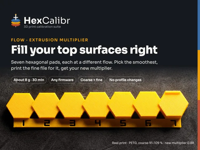 Flow & Extrusion Multiplier Test for PrusaSlicer – Hexagon Pads | HexCalibr