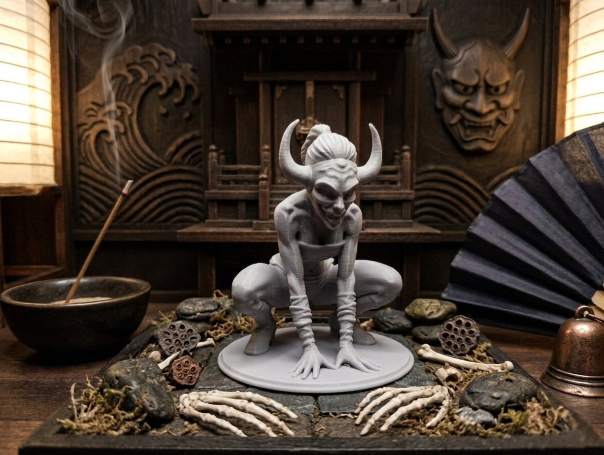 Masked Oni Woman - Feral Pose