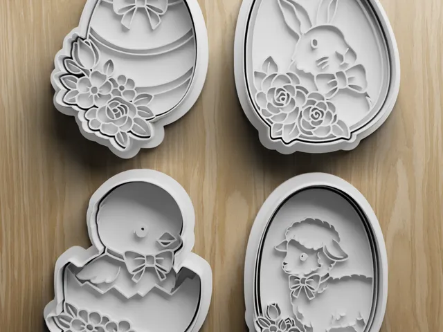 4 Easter Egg Cookie Cutter Set, STL Digital File, Bunny Chick Lamb Floral Designs