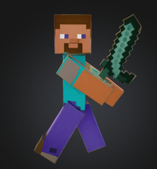 Minecraft inspired diamond sword wielding Steve