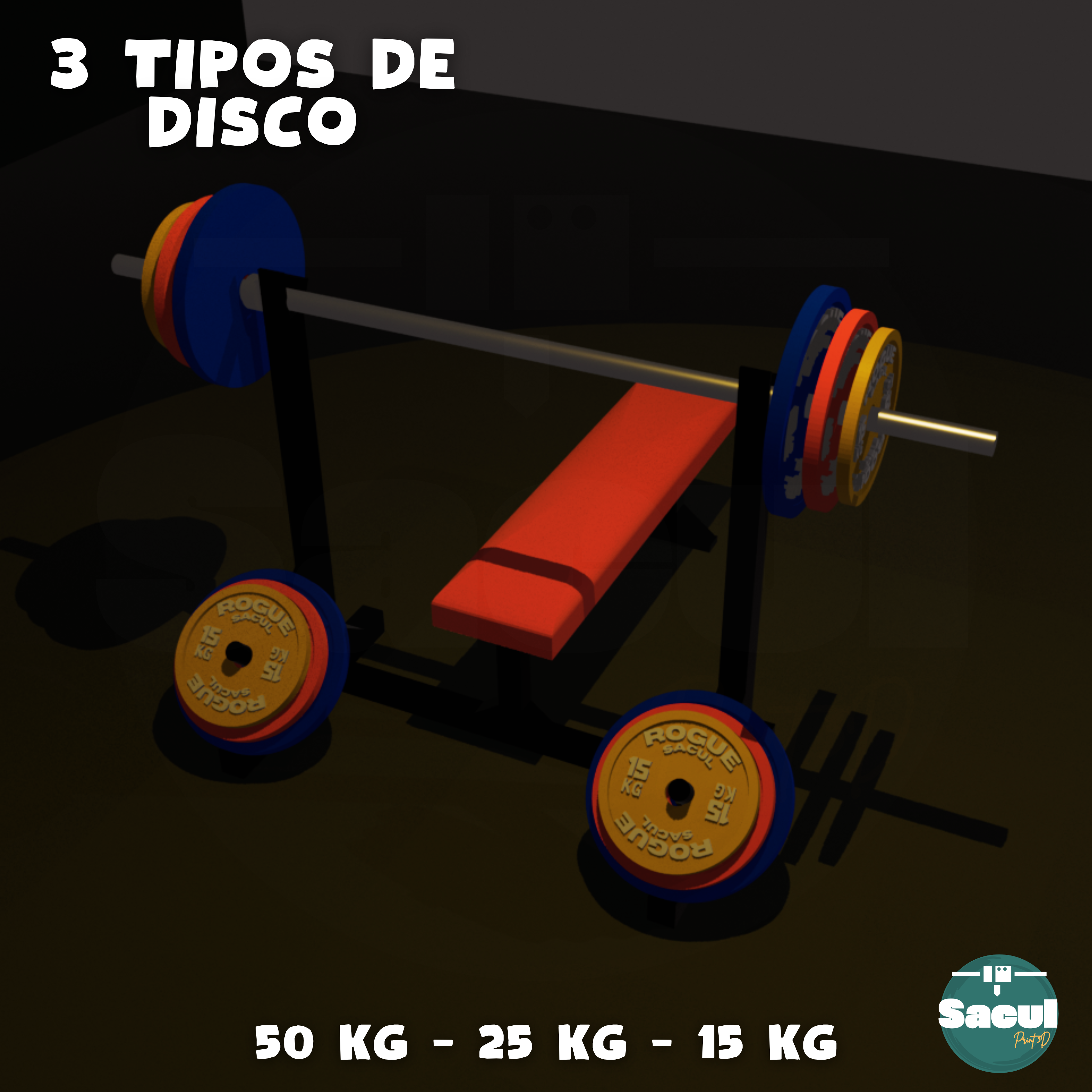 Miniatura 2 do modelo 3D Flat Press Bench + Discs