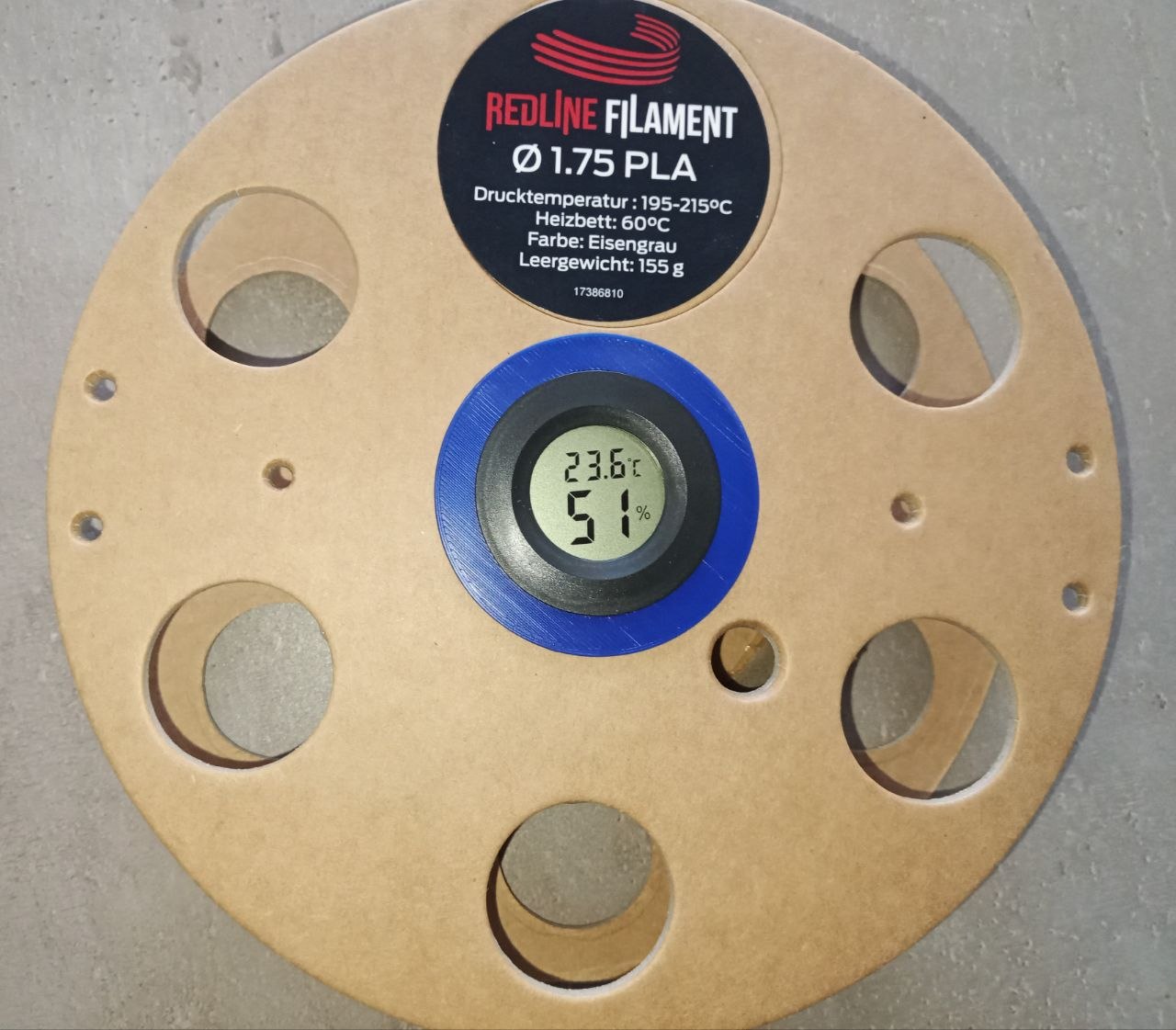 spool thermometer and hygrometer mount for redline filament storage