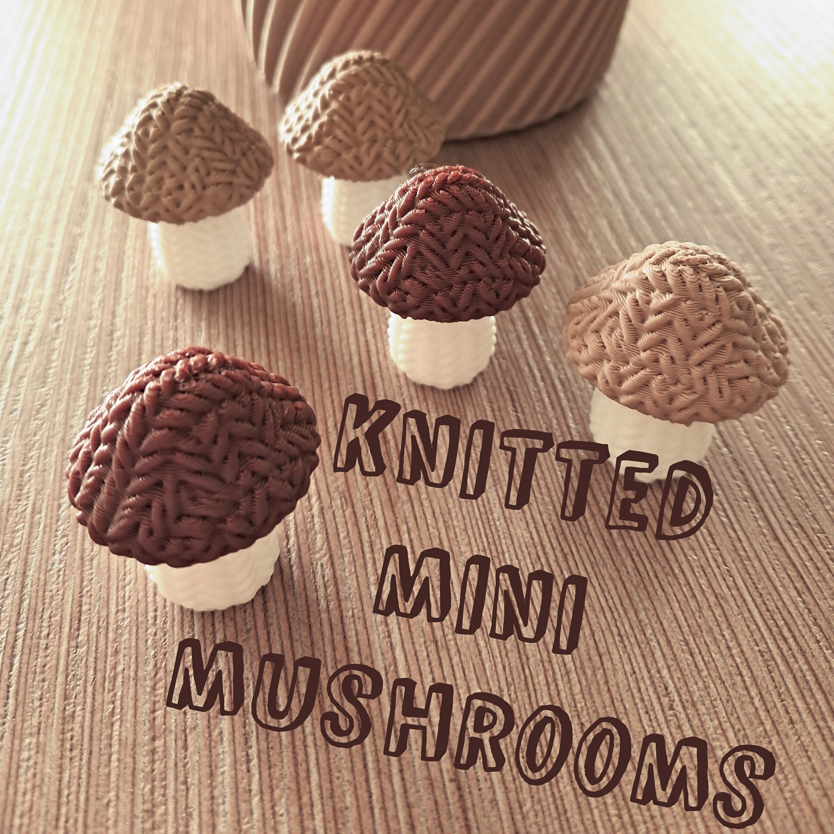 Knitted mini mushrooms