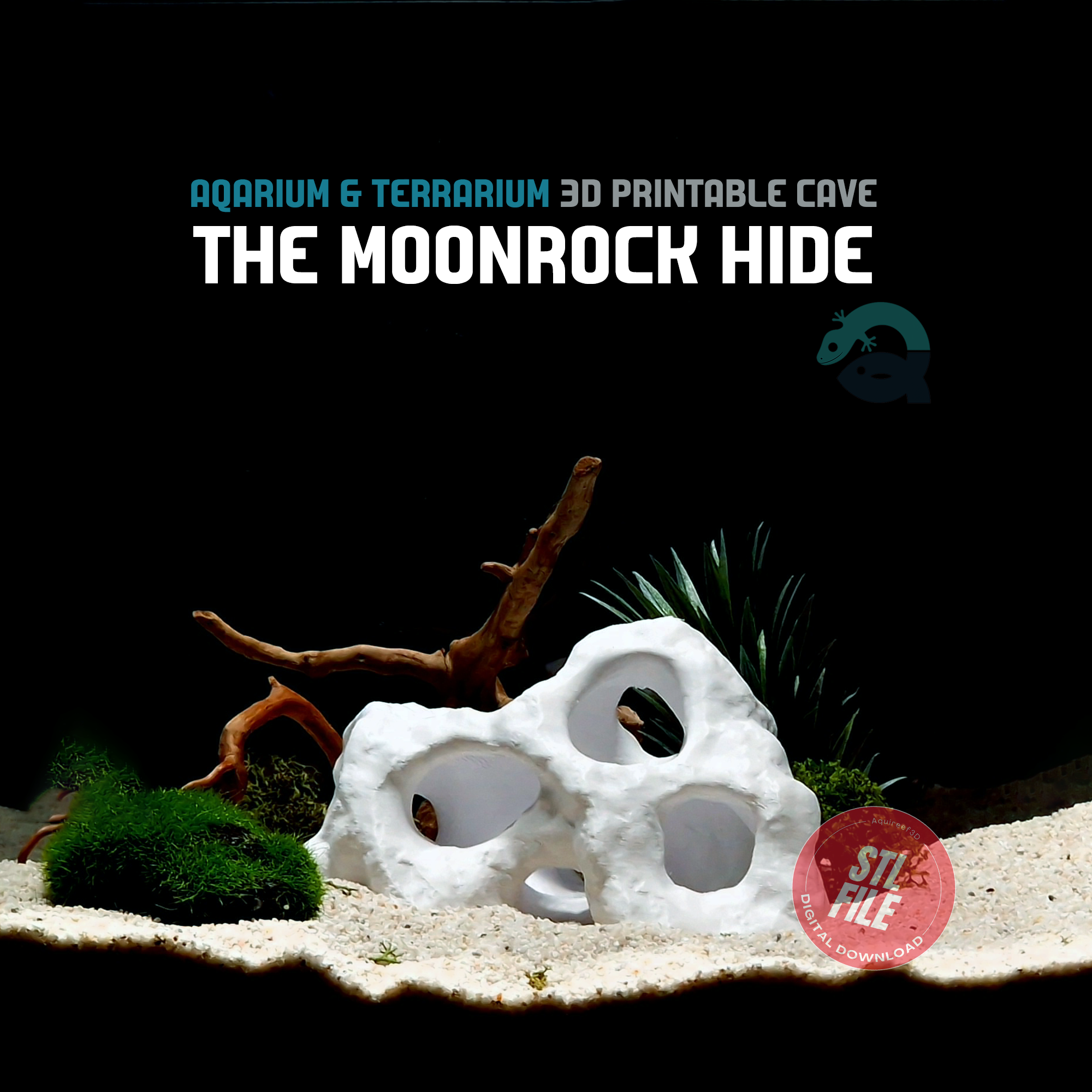Aquarium Hide & Terrarium Cave, Critter shelter, Fish and Reptile accessories, 3D printable Tank Decor, Pet Hide