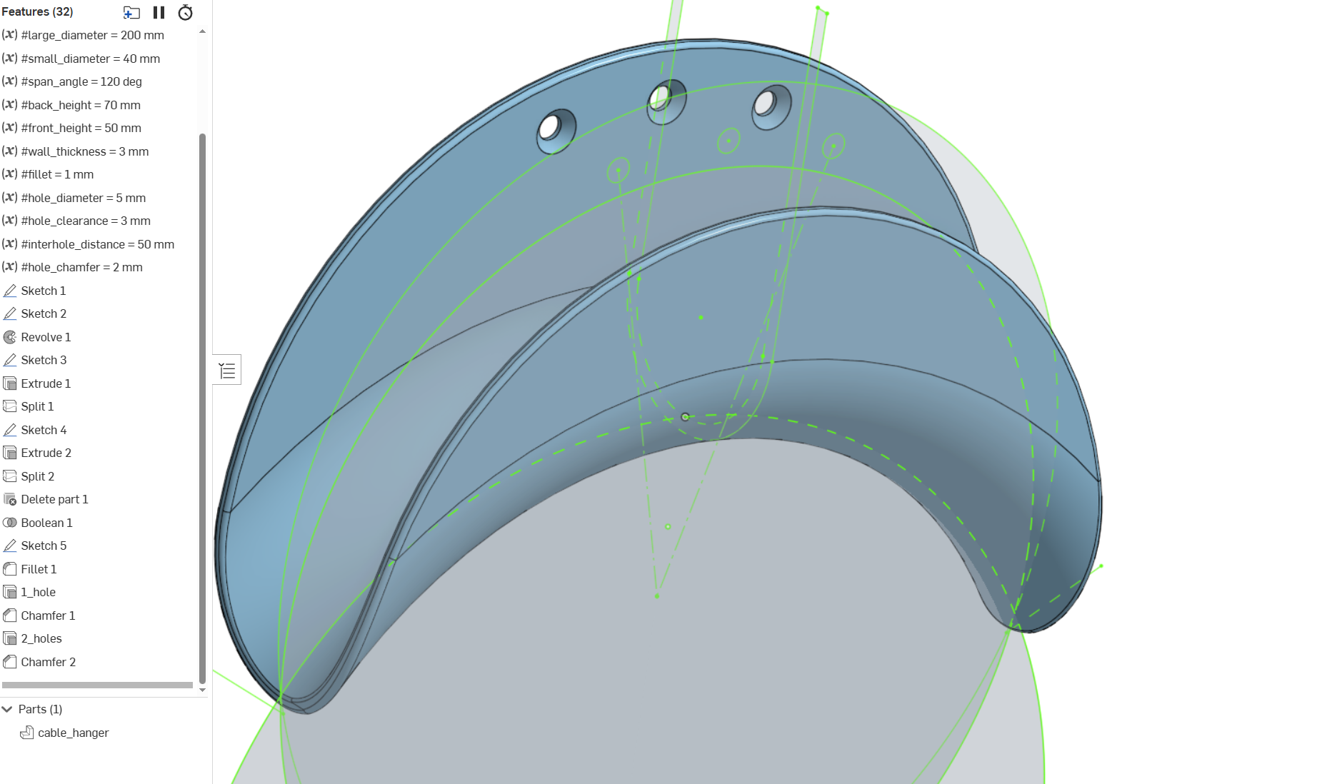 Parametric guitar cable hanger