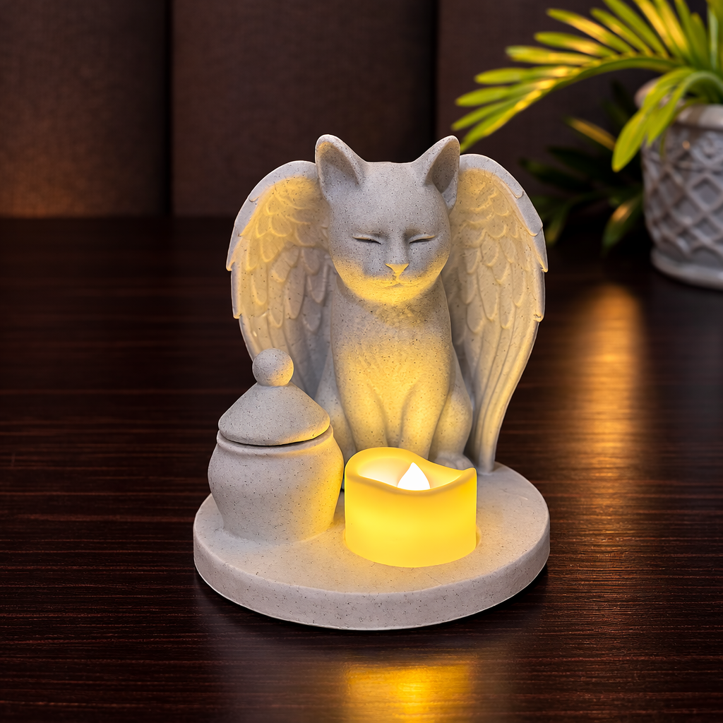 Angel Cat Memorial Urn & Tealight In Loving Memory