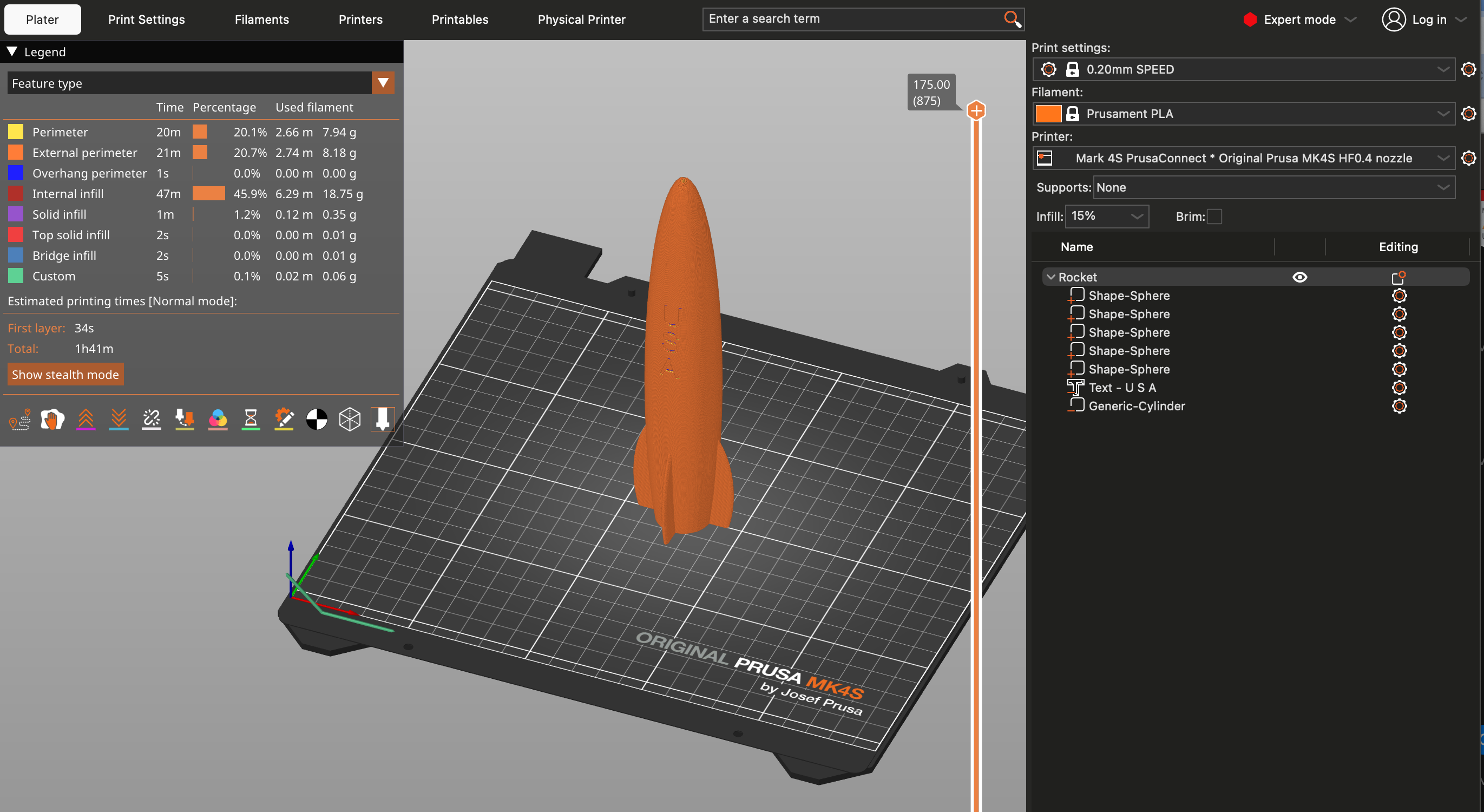 Rocket - Modeled in PrusaSlicer