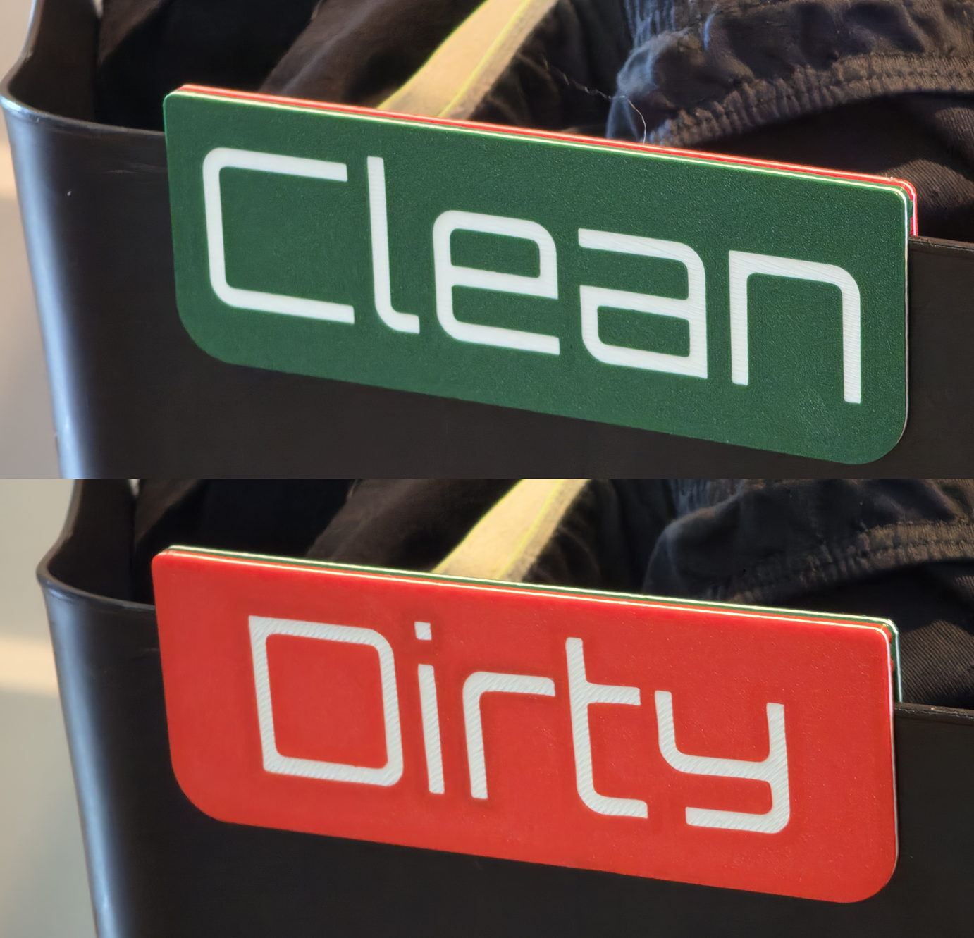 Laundry/clothes hamper clean-dirty marker