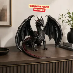 OBSIDIAN FLAME DRAGON / GOTHIC DECOR / SHELF SCULPTURE DECOR / MODERN DRAGON SCULPTURE