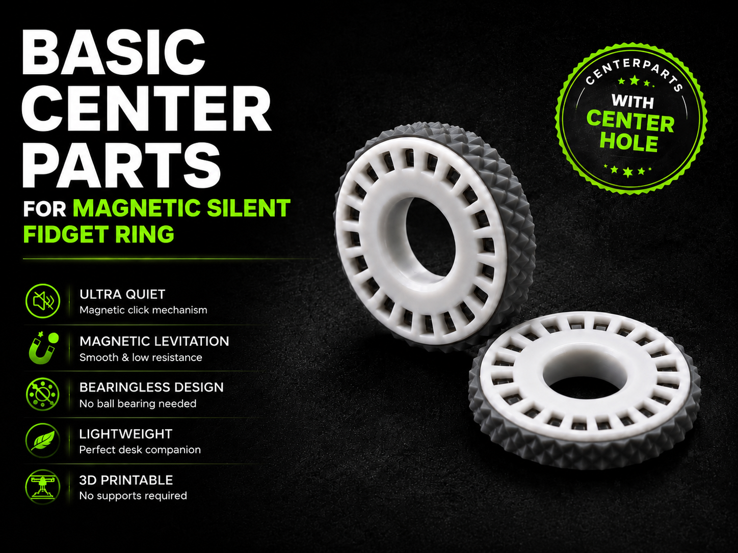 Magnetic Silent Fidget Ring without bearing – Center Part - Center Hole