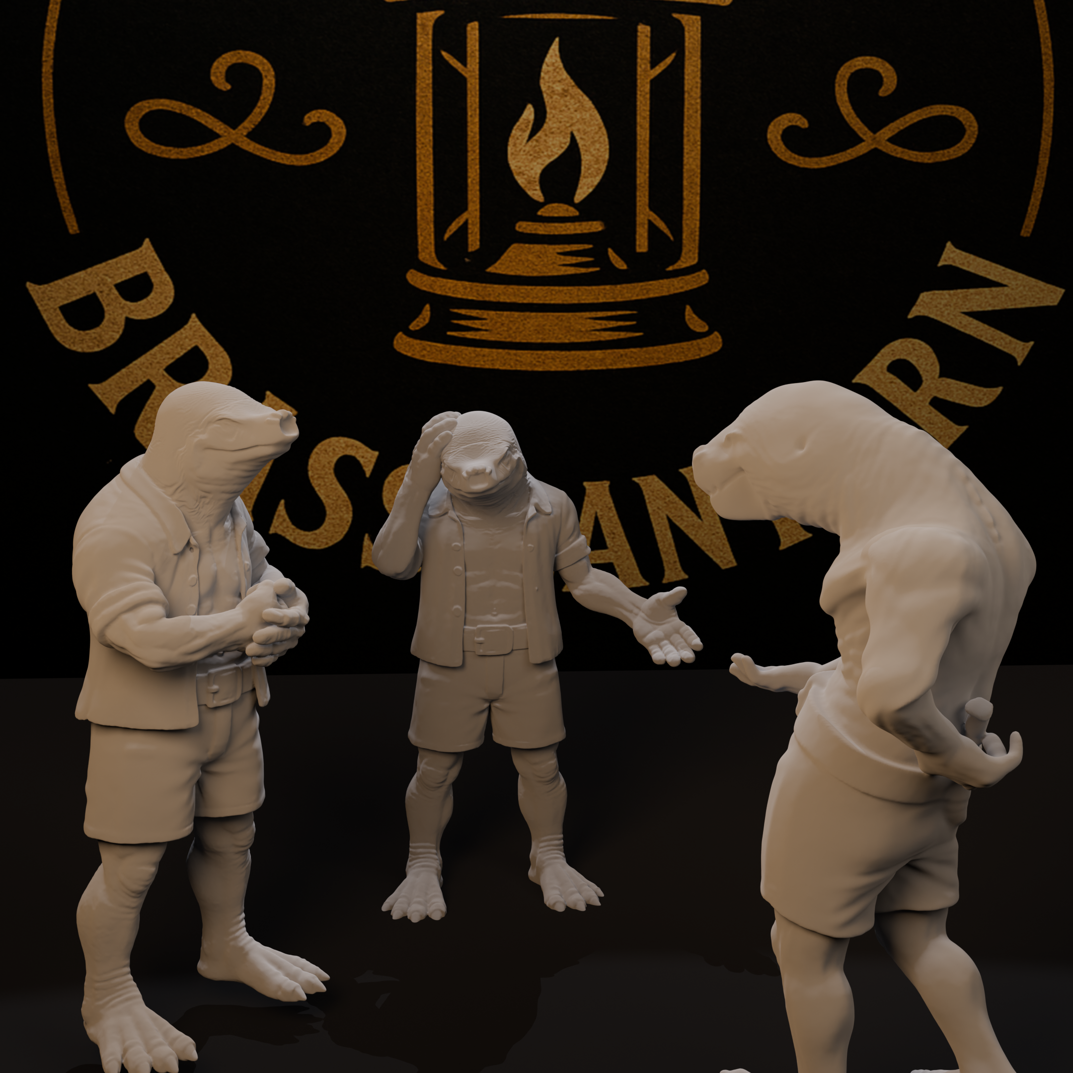 4x Mole Ruffians - Brass Lantern Minis
