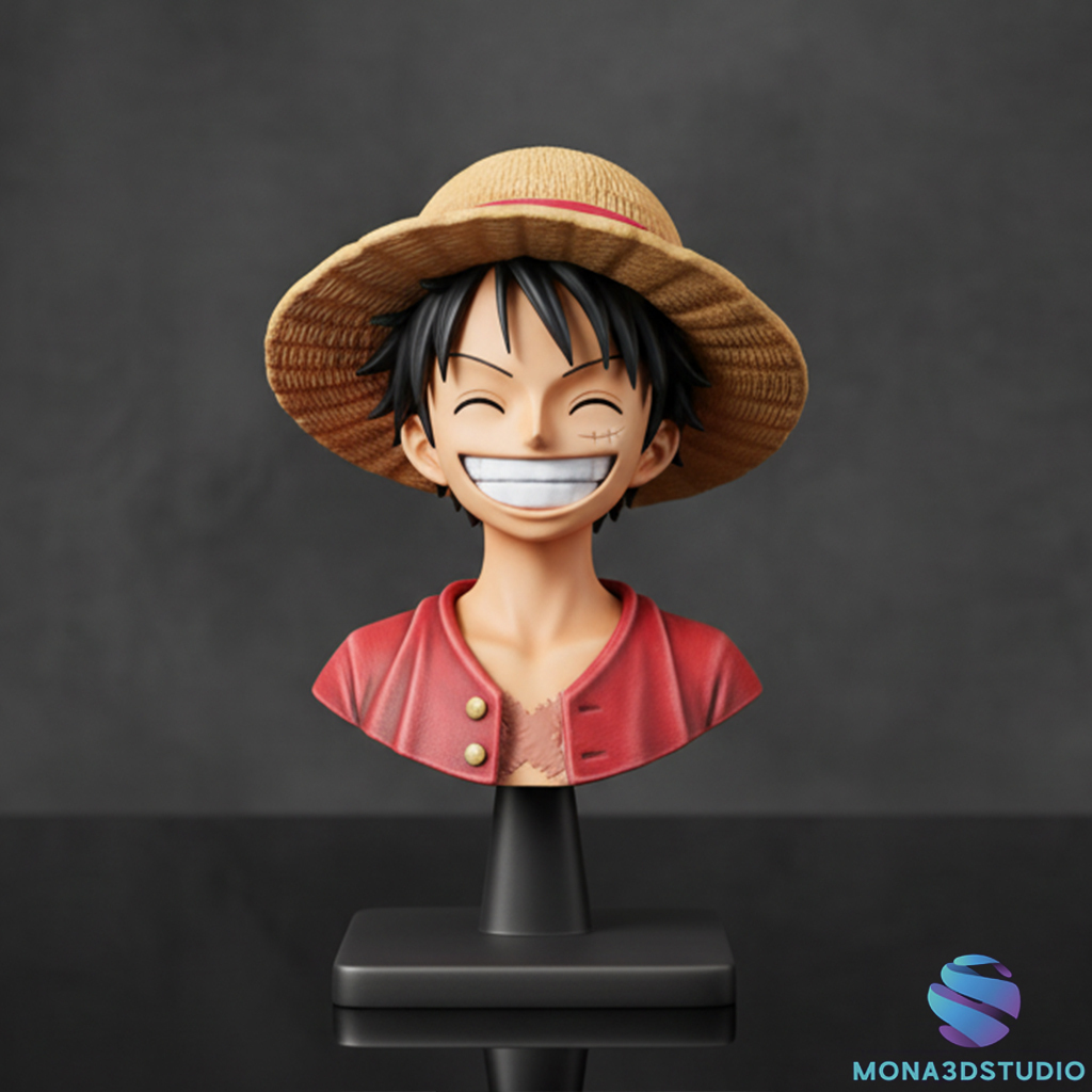 Monkey D. Luffy Bust One Piece Straw Hat STL 3D Print Figure Statue — miniatura 2