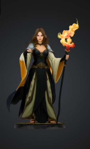 Fire Mage Sorceress Statue – Female Wizard with Flame Staff
