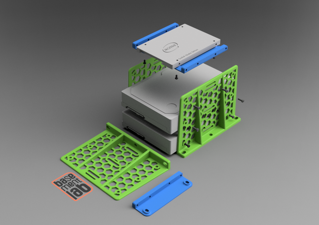 HDD 2.5/3.5" Adapter-Bracket 3 Slot for Rack - 2020 Profile - Pc Test Bench case