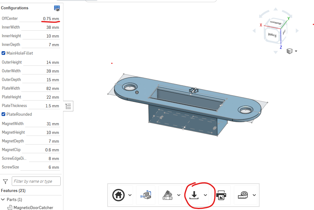 Magnetic door catcher Onshape 3D model