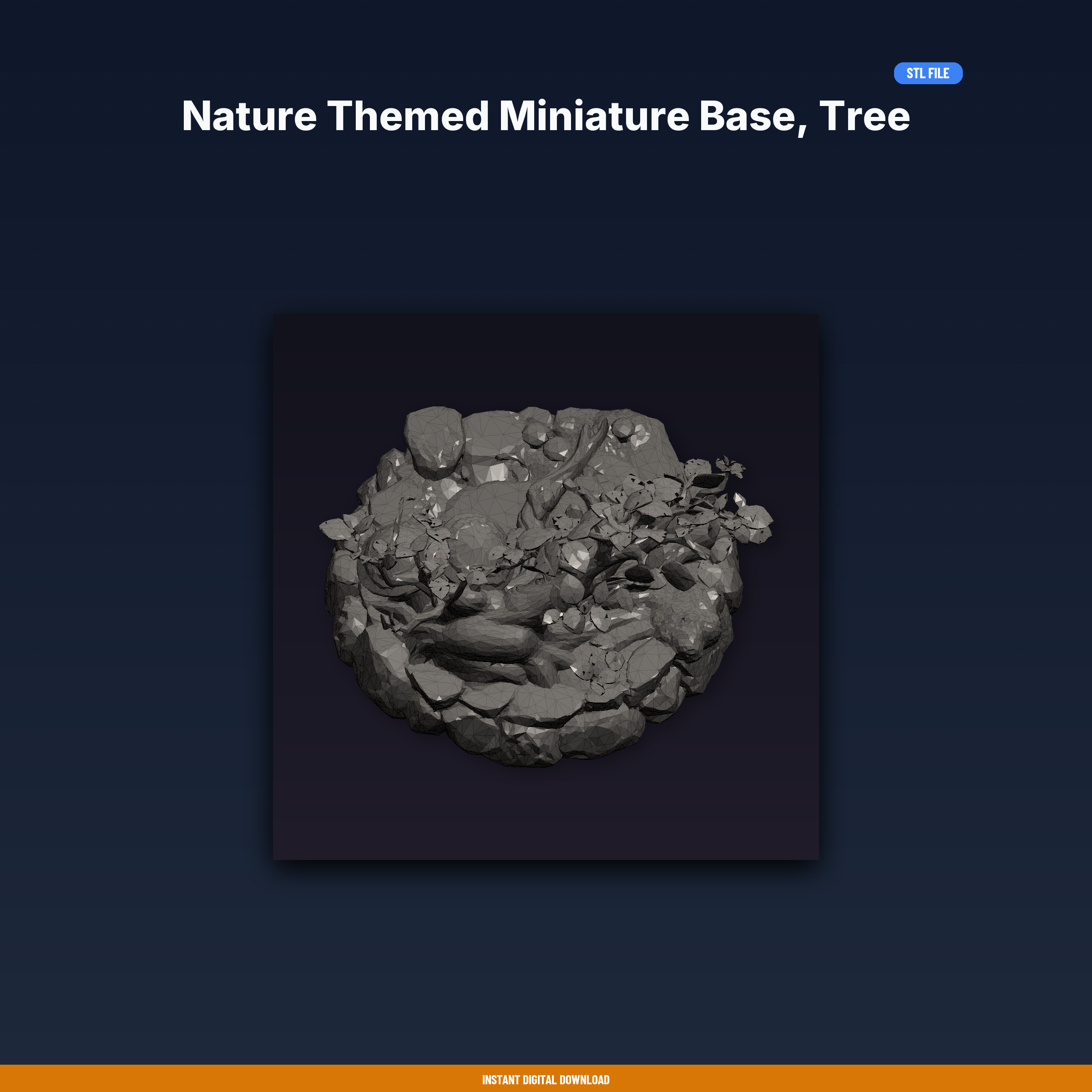 Nature Themed Miniature Base, Tree Roots, Leaves, Mushrooms, 25Mm - 3D Printable STL File