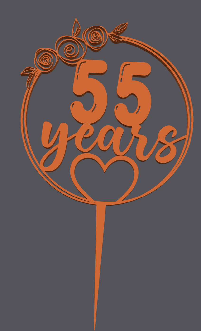 Topper para pastel – Corazón con 55 años | Cake Topper – Heart with 55 Years | 3D Print