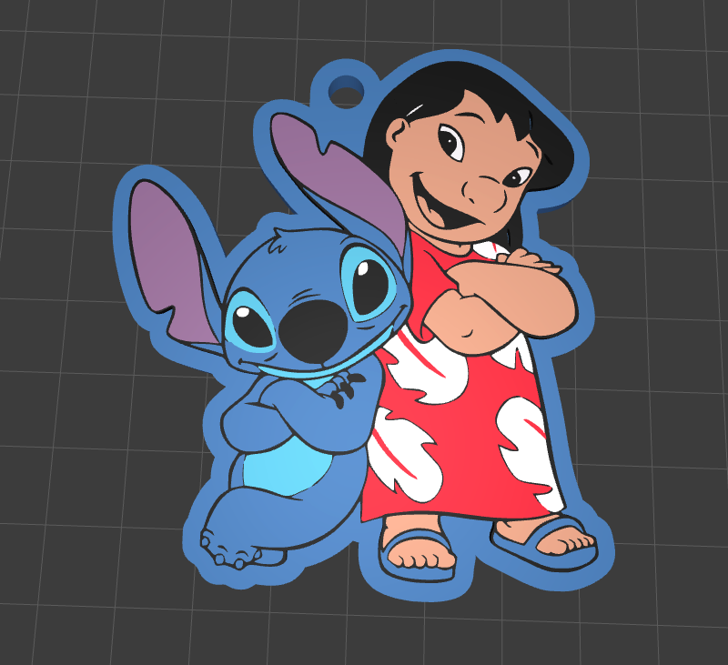 Lilo & Stitch Inspired Keychain - Cute 3D Printable Character Keychain