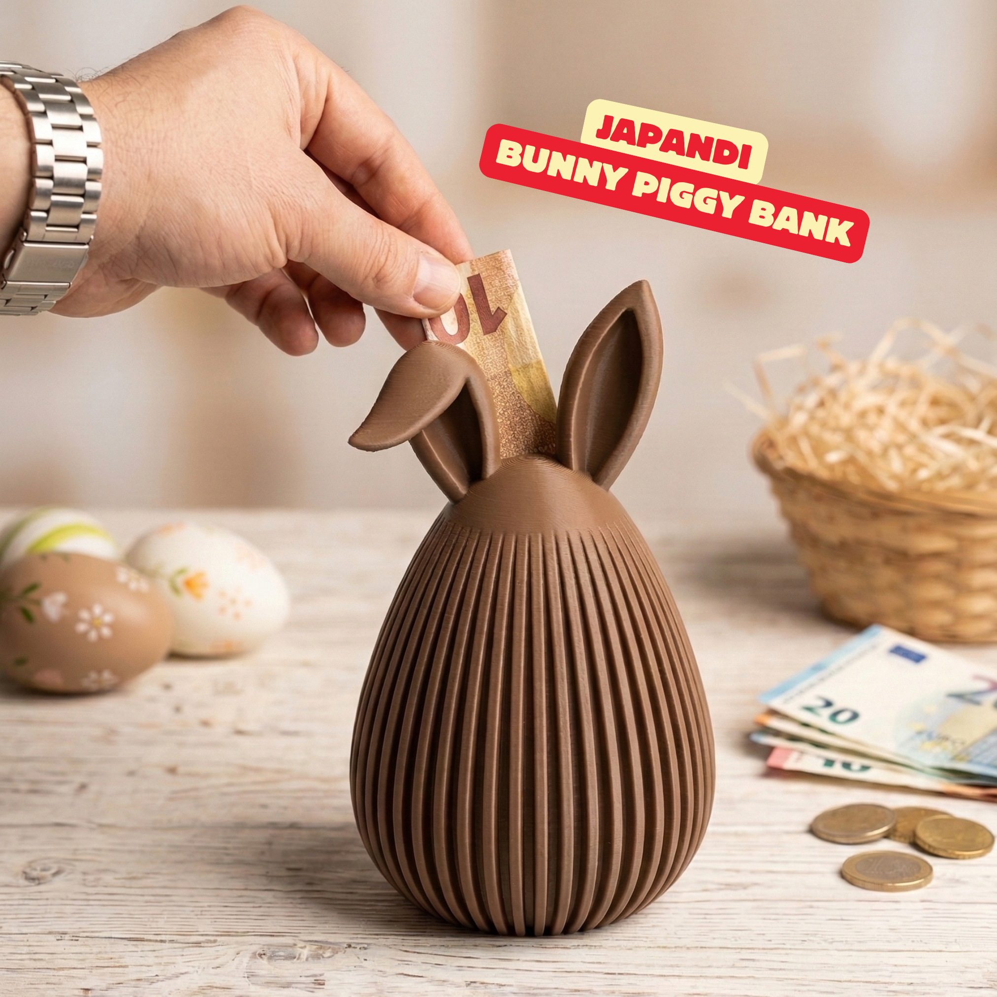 JAPANDI BUNNY PIGGY BANK / MONEY BANK / CUTE EASTER GIFT / EASTER DECOR / MODERN EASTER DECOR