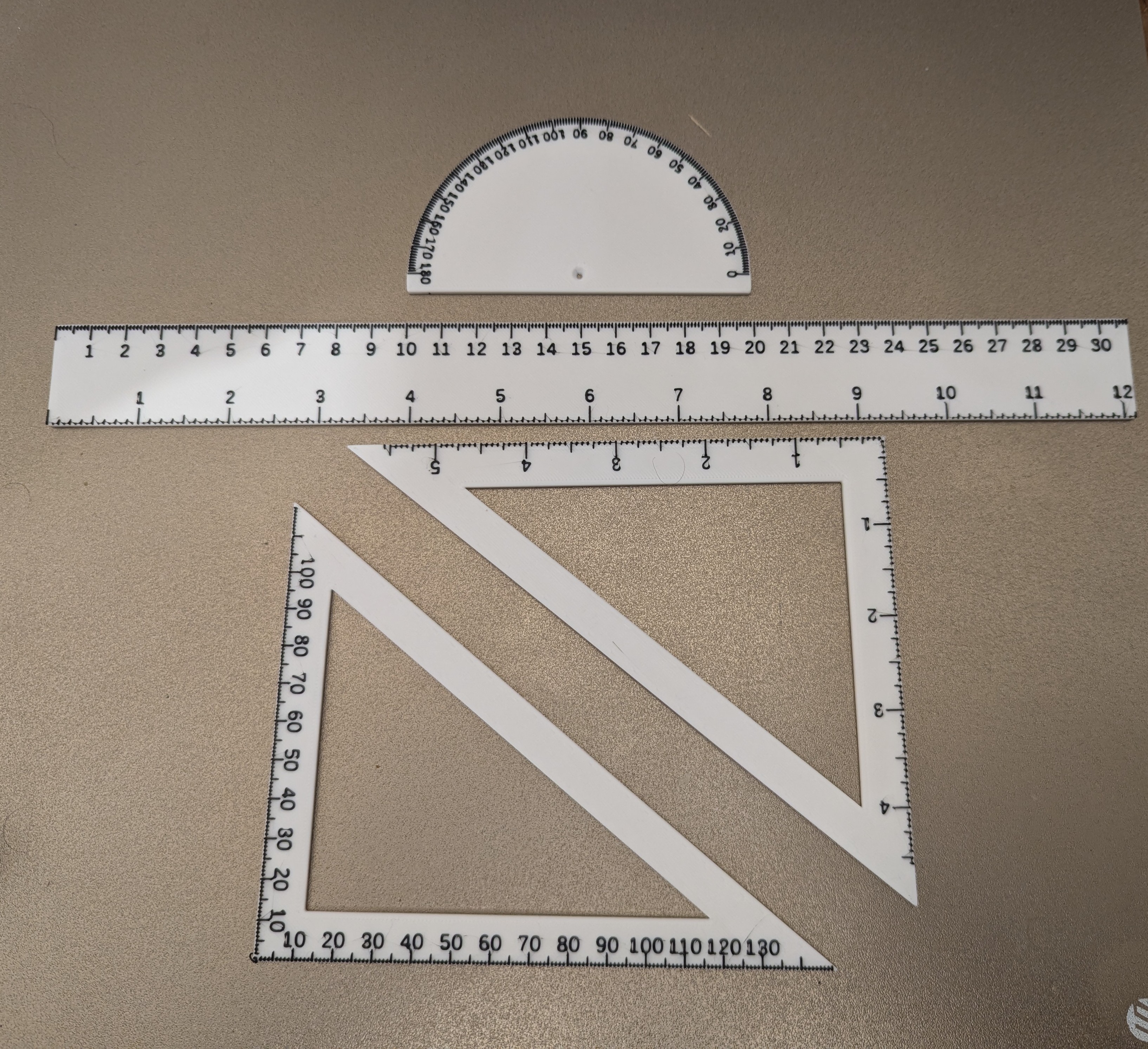 Geometry set customiser, protractor, ruler and set square