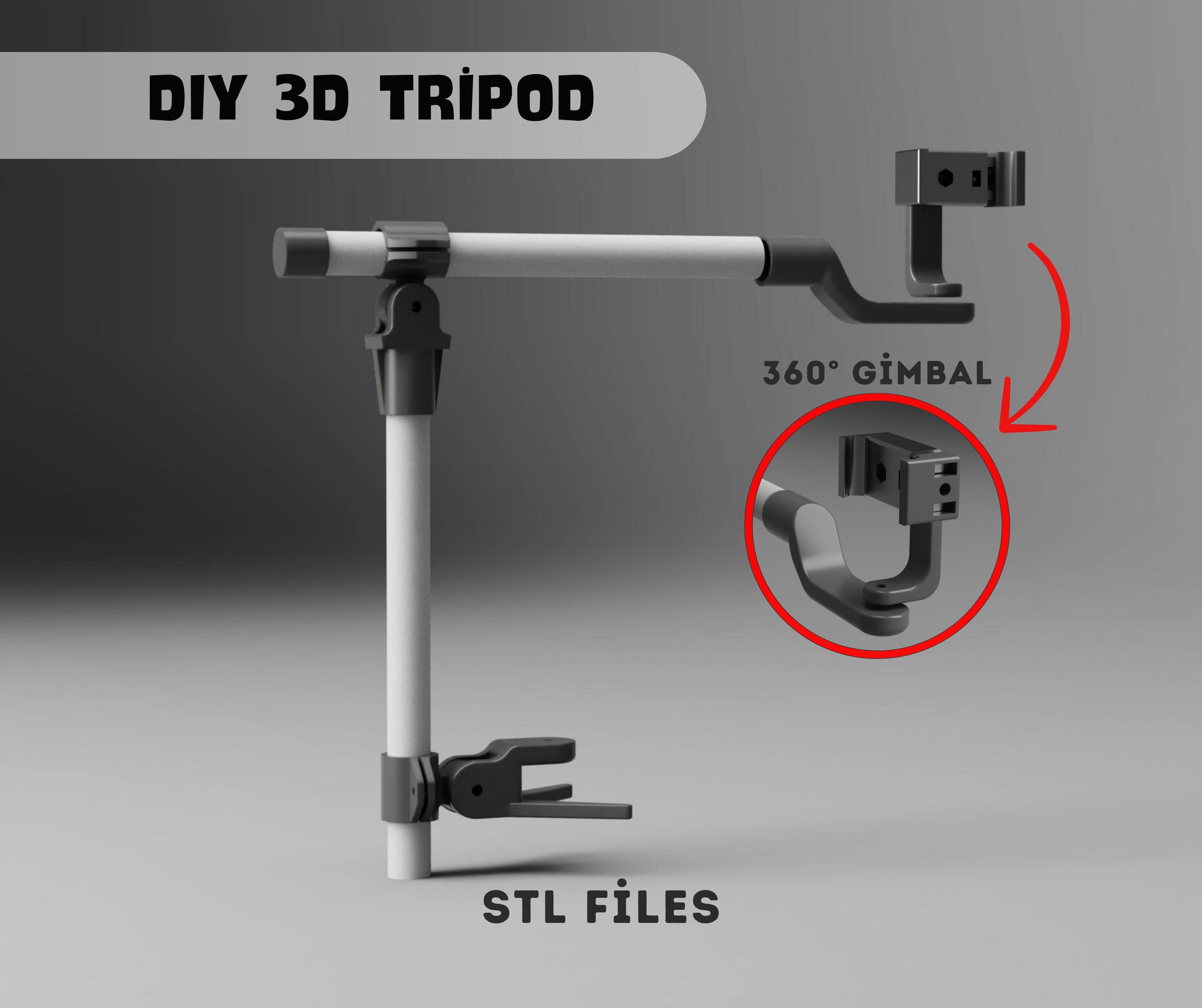 Universal Tripod, 3D Print Adjustable Camera and Phone Mount - Ergonomic Design for Video and Photography
