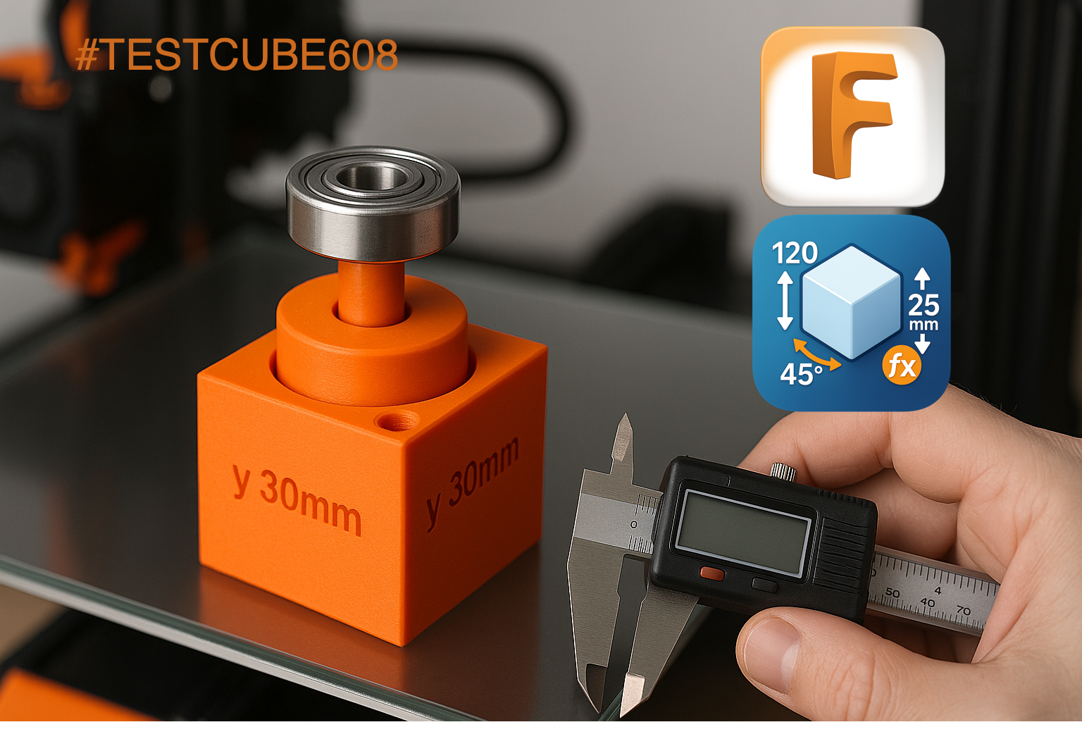 Drucktest-Kubus für Kugellager 608 – Perfekt für Toleranz- und Messung - test Cube /Calibration / parmetrisch / Fusion360