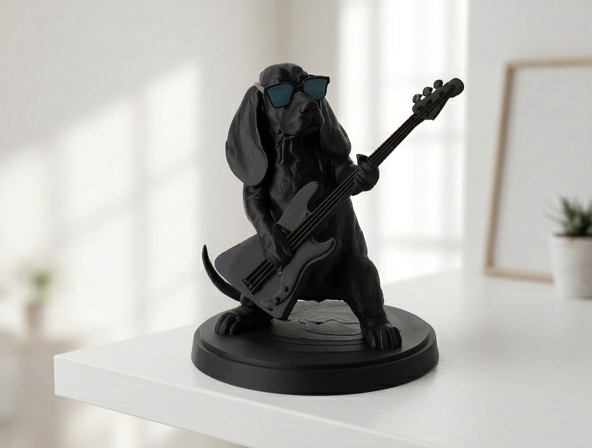 Dog Star - Basset Hound Rockstar Playing Bass Guitar
